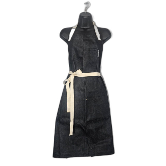 Crate & Barrel Organic Cotton Denim Apron Black Pockets OSFA Adjustable - Picture 1 of 5